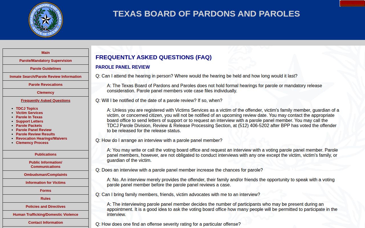 Texas Board of Pardons and Paroles explanation of file voting rather than formal hearings