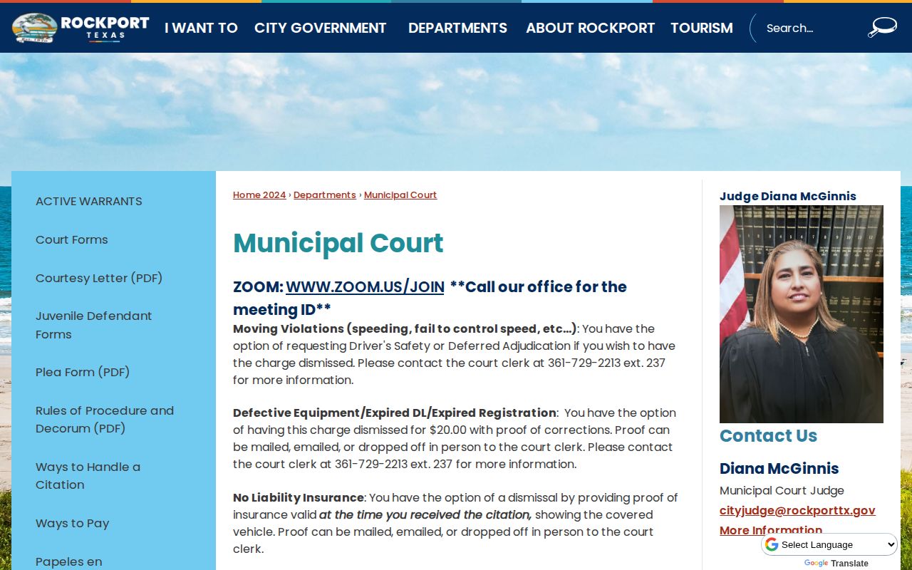Official Rockport Municipal Court page for city case and disposition information