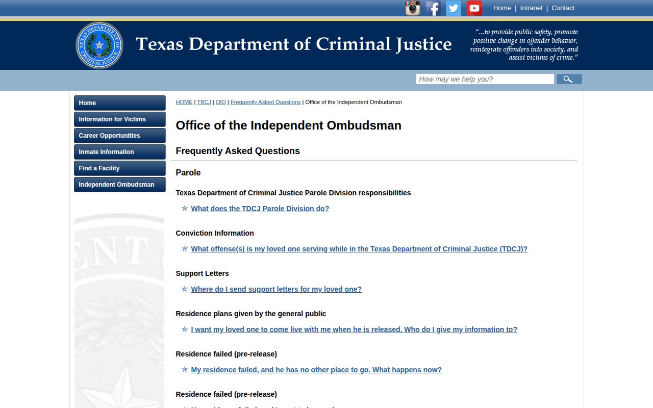 TDCJ guidance explaining that a scheduled release date and location may change