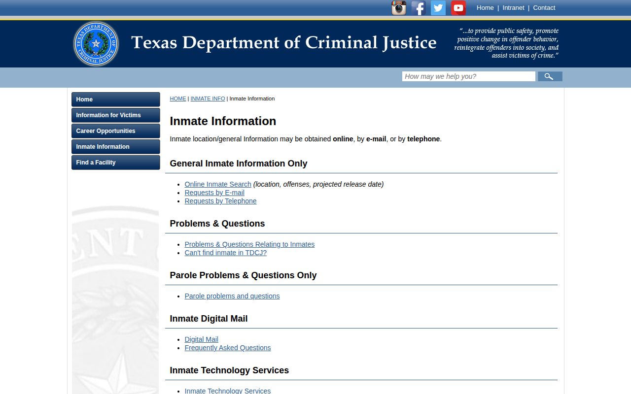 Aransas County released inmate TDCJ information options