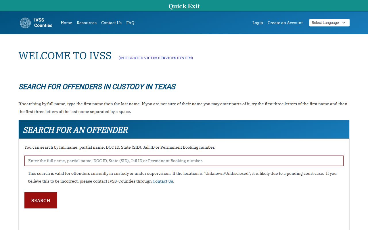 Texas IVSS-Counties Aransas County VINELink inmate search